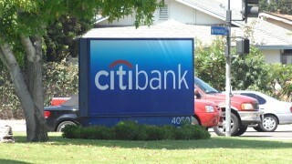 Citibank Sign in Orange, California.  Citibank is one of the largest full service banks in the world.