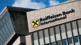 A logo sign outside of the headquarters of Raiffeisen Bank International (RBI) in Vienna, Austria, on September 5, 2018.