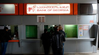 A small branch of Bank of Georgia in the metro station in Tbilisi capital of the Republic of Georgia