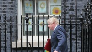 London, UK. 25th May, 2022. Prime Minister Boris Johnson leaves No 10 Downing Street for the PMQ the day the Sue Gray Report is published.
