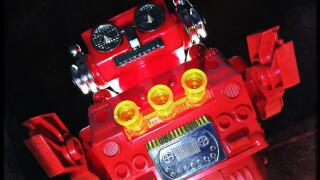 Large menacing red scary robot