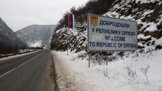 Entering the self-governing Republika Srpska (Serb Republic) on the road towards  Banja Luka, Bosnia & Herzegovina. Image shot 2012. Exact date unknown.