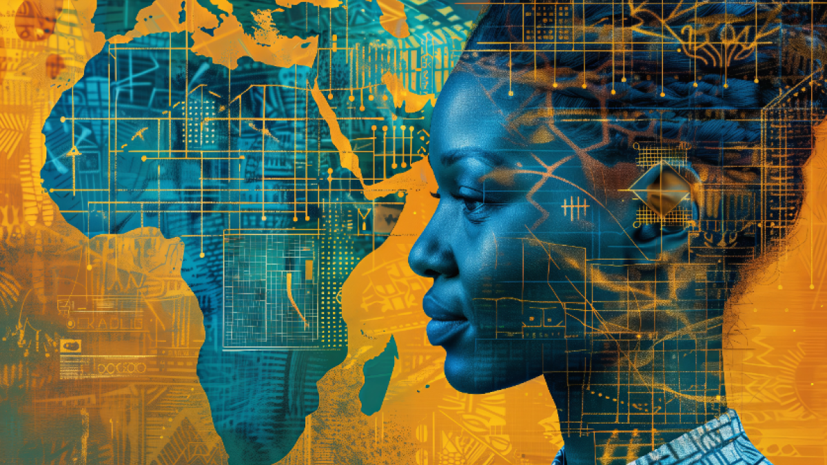A graphic illustration showcasing AI