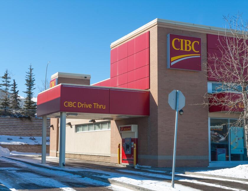 A Canadian Imperial Bank of Canada (CIBC) Bank branch in Calgary, Alberta, Canada.