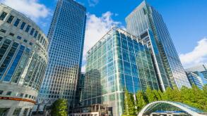 Canary wharf skyscrapers CBD banking and financial district Docklands London England UK GB EU Europe