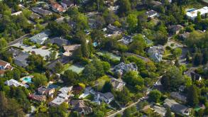 Aerial of luxury houses in San Mateo, San Francisco, California, USA.
