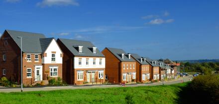 Row of houses being readied for sale, Grantham, Lincolnshire, England, UK