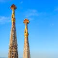 View of the Sagrada Familia spires and Barcelona city centre in the distance, Barcelona, Catalonia, Spain