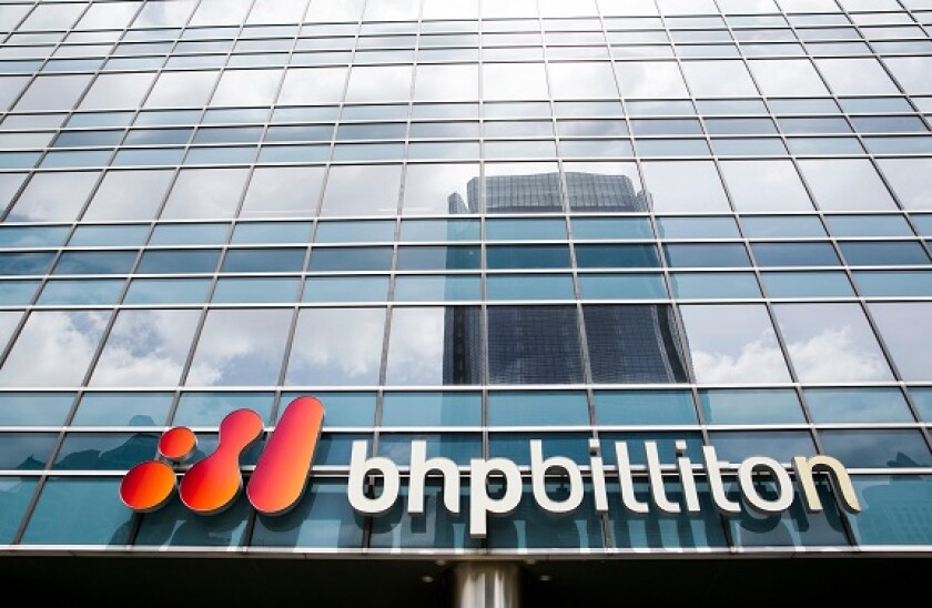 A logo sign outside of a facility occupied by BHP Billiton Ltd., in Houston, Texas, on May 27, 2017.