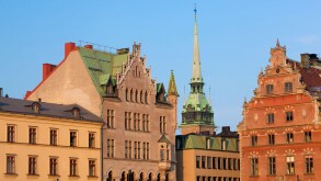 Old town buildings in Gamla Stan district, Stockholm, Sweden.