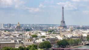 View from the Tour Saint-Jacques on the Eiffel tower. Paris.