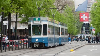 Zurich streetcar (Tram) on Zurich's Bahnhofstrasse luxury commercial strip