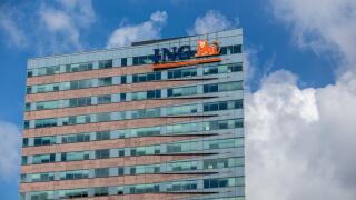 Amsterdam, Netherlands. June 27, 2015. Logo of ING bank at De Entree building