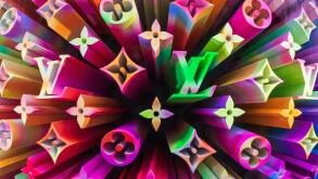 England, London, City of London, Louis Vuitton Store, Detail of Colourful Window Display