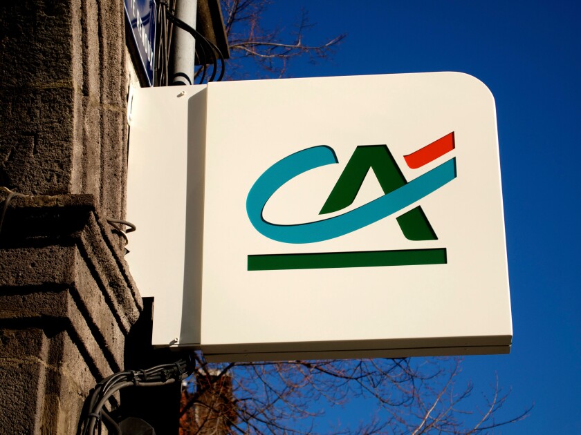 Credit Agricole bank sign, France