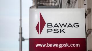 VIENNA, AUSTRIA - NOVEMBER 6, 2019: Bawag PSK logo in front of their office for Vienna. Bawag PSK is an Austrian retail and commercial bank, the fourt