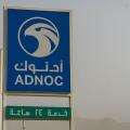 Adnoc Gas Station blue sign a petrol gas station in the Middle East.Copy right.