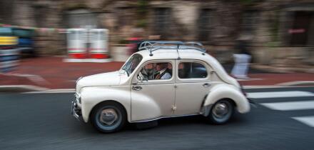 Classic car Renault 4CV during the Embouteillage de la Route Nationale 7, happening for antique cars at Lapalisse, France
