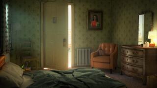 Open door in empty hotel room