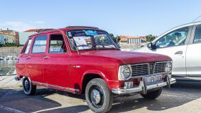 A rare old-timer, the French Renault 6 TL from the 1970s outdoors in sunny weather