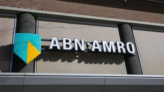 Roermond, Netherlands - February 9. 2022: View on house facade with logo lettering of dutch bank abn amro over entrance