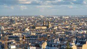 Paris old city skyline at sunset