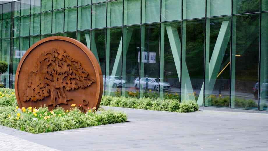Stockholm, Sweden - 18 May 2019. A view from the outside of the swedish bank Swedbanks headquarter in Sundbyberg outside of Stockholm.