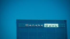 Danske Bank logo and sign on modern office building in Vilnius, Lithuania