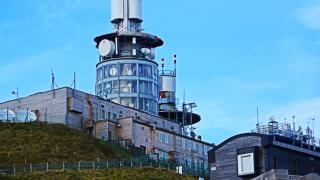 TV relay station at the summit of Puy de Dome volcano, Auvergne, Massif Central, France