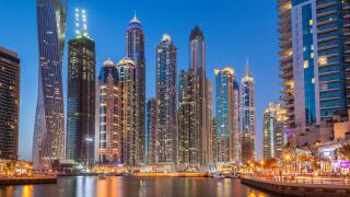 Dubai Marina Skyline at night,  Dubai City, United Arab Emirates, UAE, Middle East