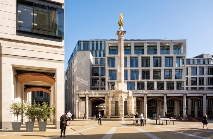 London Stock Exchange LSE building main entrance facing Paternoster Square, City of London, UK