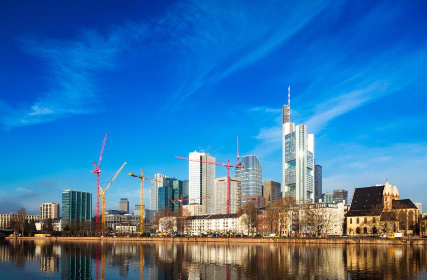 Early morning view of central Frankfurt am Main from across the river. Frankfurt  am Main is a metropolis and the largest city of the German federal state of Hesse, and its 746,878 (2017) inhabitants make it the fifth-largest city in Germany.