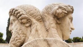 June 19, 2015 - Athens, Greece - Stone heads of two sided herms inside Panathenaic Stadium, original modern day Olympic Stadium, Athens, Greece (Credit Image: © Mel Longhurst/VW Pics via ZUMA Wire)