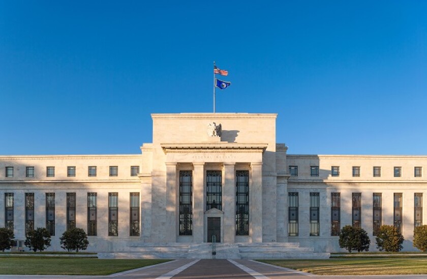 The Fed, Federal Reserve Bank, Washington DC. Marriner S. Eccles Building on Constitution Avenue near the National Mall.