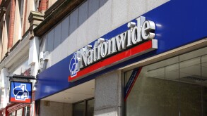 A Nationwide Building Society sign in a U.K. city. Image shot 07/2008. Exact date unknown.