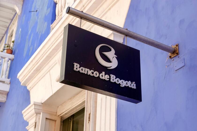 Cartagena Colombia,Banco de Bogota,exterior,sign,COL190122057