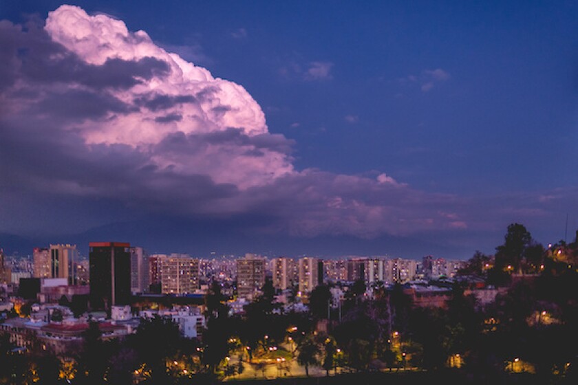 purple storm clouds, blue sunset, Santiago de Chile, Andes, LatAm, Chile, Adobe, 575