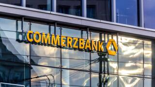 Commerzbank logo on glass facade, Dresden, Germany