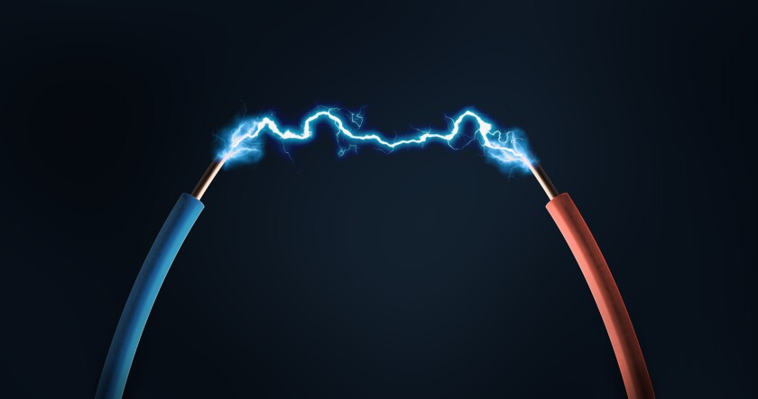 conceptual energy electric spark between two cables