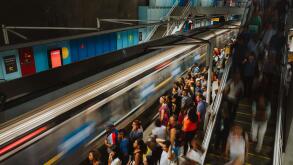 People waiting for the Metro arriving in station General Osorio, Ipanema, Rio de Janeiro, Brazil