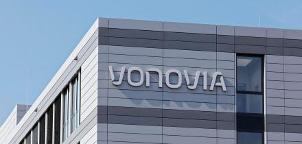 Vonovia SE, logo at the company headquarters, real estate group, Bochum, North Rhine-Westphalia, Germany
