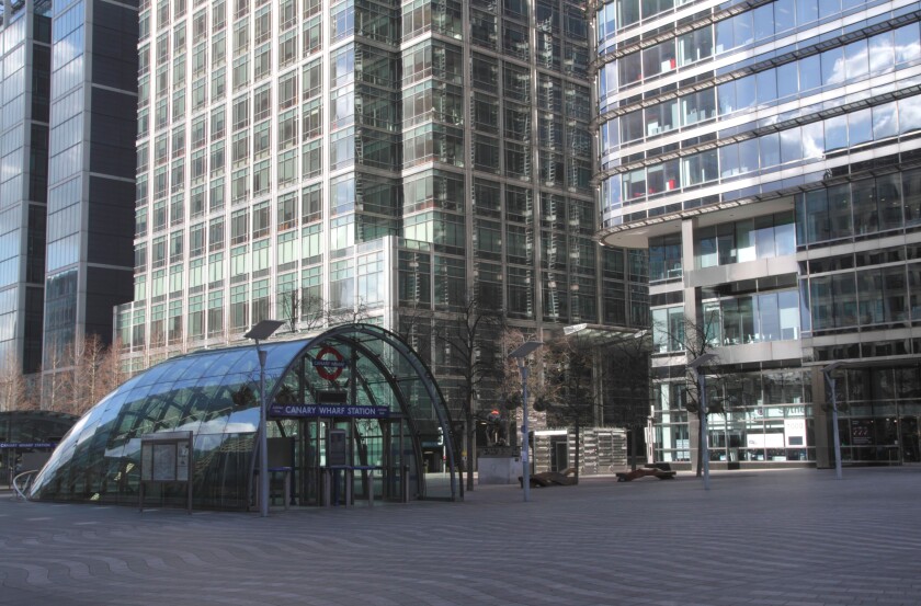 East entrance to Canary Wharf tube station Docklands London