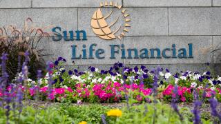 A logo sign outside of a facility occupied by Sun Life Financial, Inc., in Wellesley, Massachusetts on August 13, 2016.