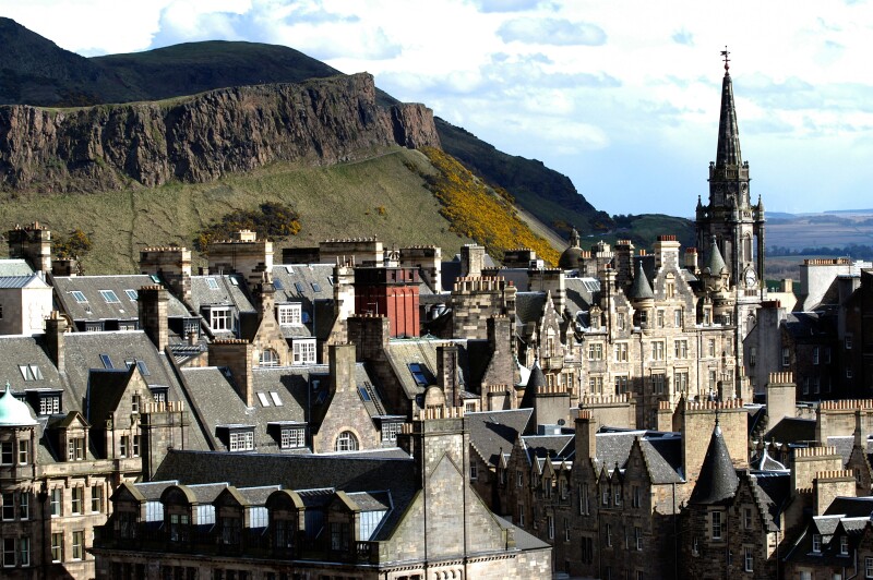 Edinburgh city old and new town with Arthur's Seat in the background