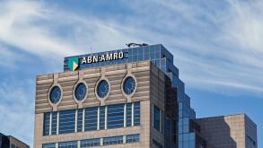 Rotterdam, Netherlands - August 2022: Exterior view of the office building of ABN AMRO in the city centre