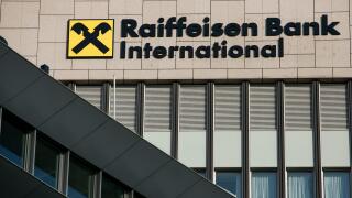 A logo sign outside of the headquarters of Raiffeisen Bank International (RBI) in Vienna, Austria, on September 5, 2018.