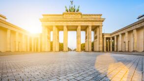 Famous Brandenburger Tor (Brandenburg Gate), one of the best-known landmarks and national symbols of Germany, at sunrise, Berlin, Germany