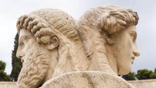 June 19, 2015 - Athens, Greece - Stone heads of two sided herms inside Panathenaic Stadium, original modern day Olympic Stadium, Athens, Greece (Credit Image: © Mel Longhurst/VW Pics via ZUMA Wire)