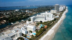 Aerial View of Miami Beach with Fountainblue Hotel in centre