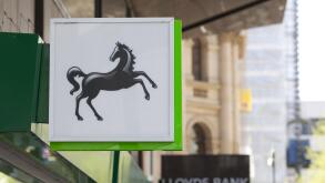 Lloyds Bank signage outside bank building in Leeds city centre